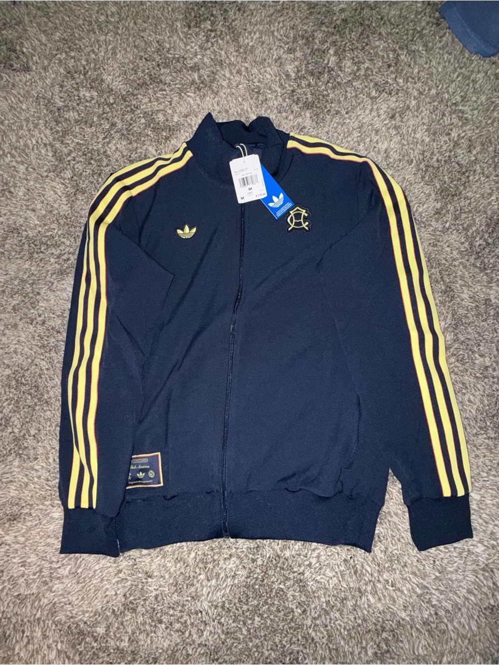 Adidas Men’s Navy Windbreaker Jacket with Yellow Stripes - Club America
